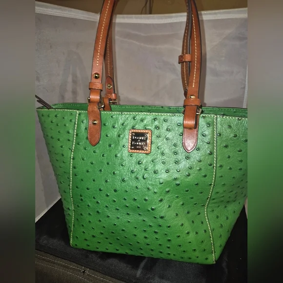 Dooney & Bourke Green Ostrich-Embossed Tote *rare - Picture 1 of 8